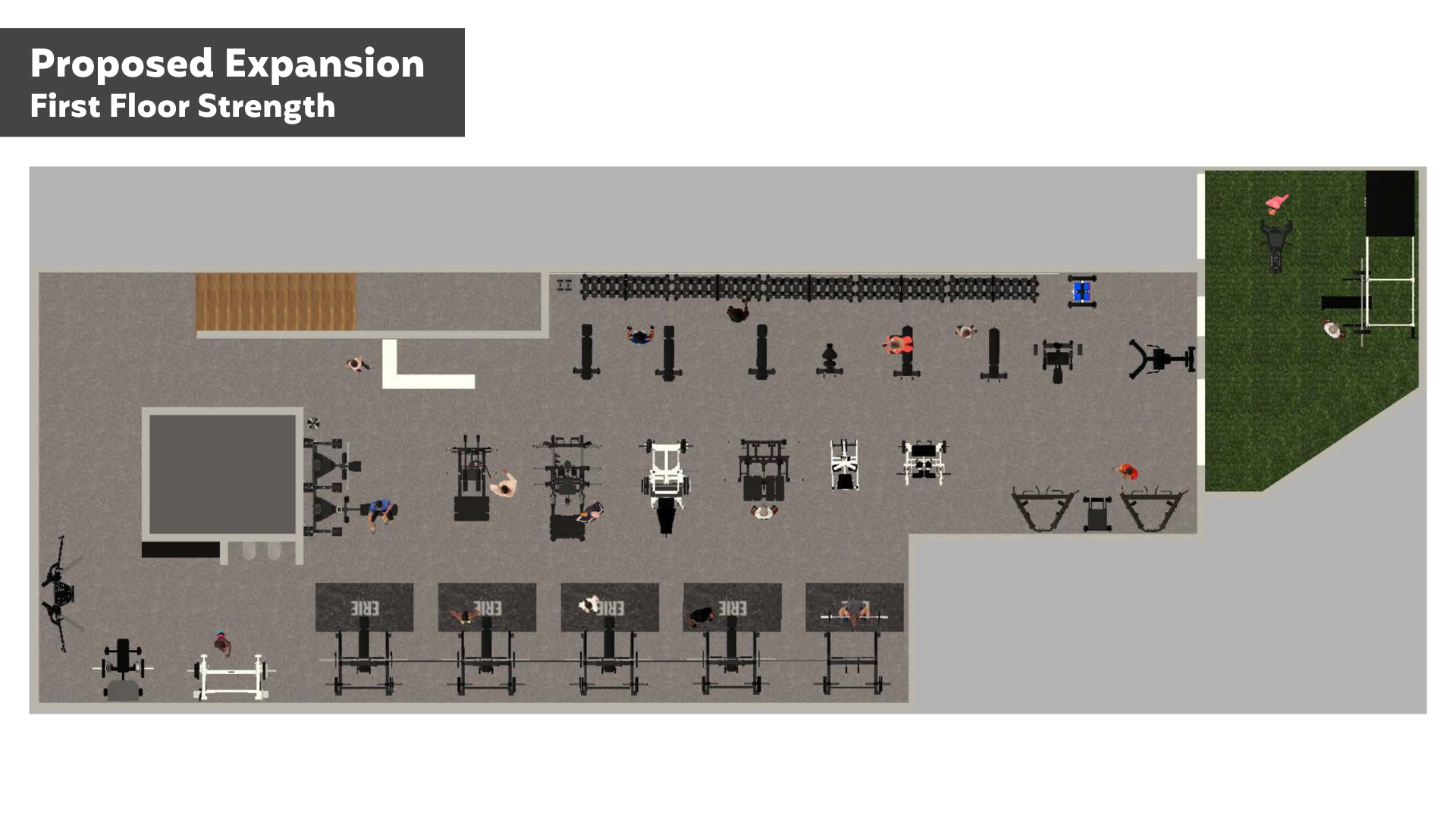 Rendering of proposed expansion in first floor strength training area. 