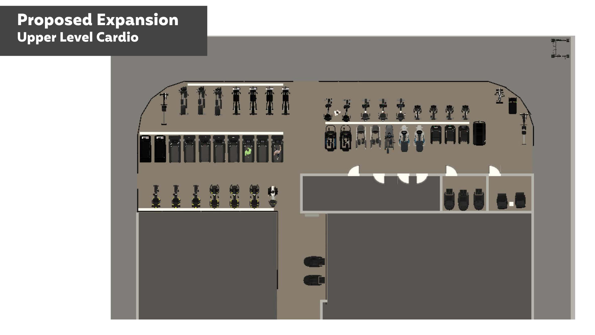 Rendering of proposed expansion layout for upper level cardio area. 