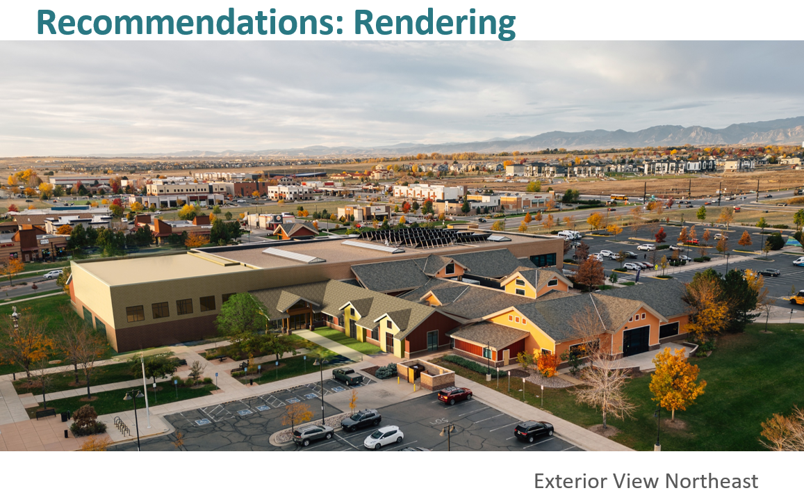Rendering of Erie Community Center as viewed from northeast exterior.