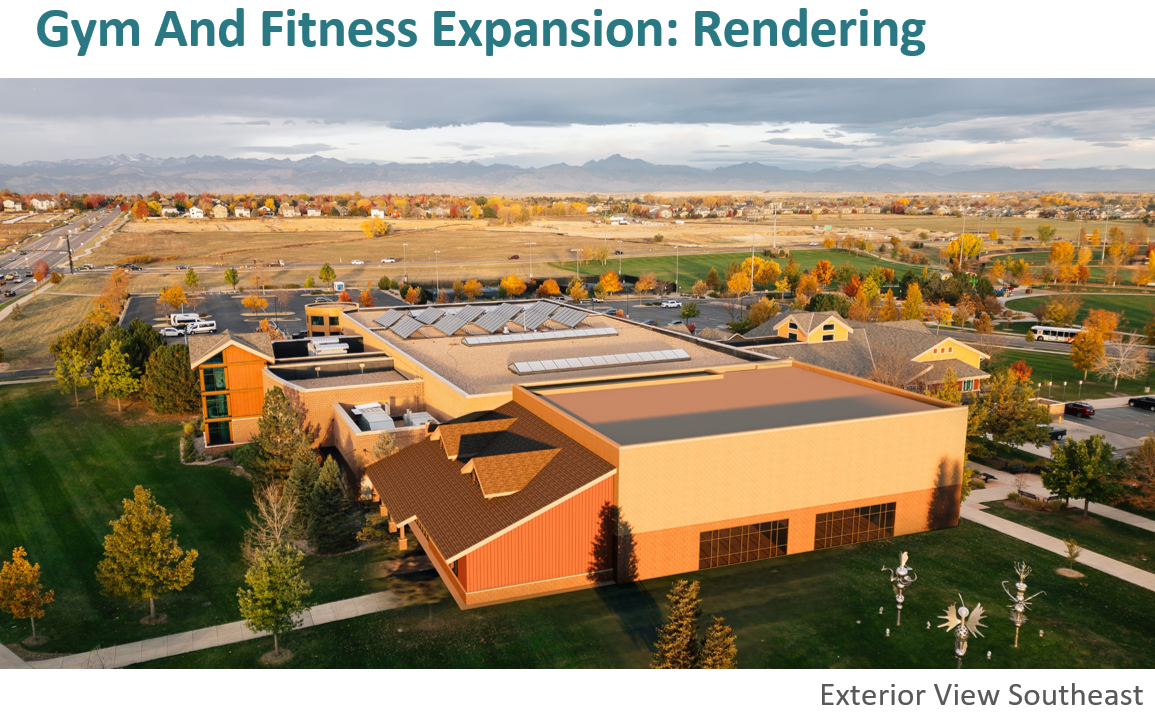 Rendering of Erie Community Center as viewed from southeast exterior.