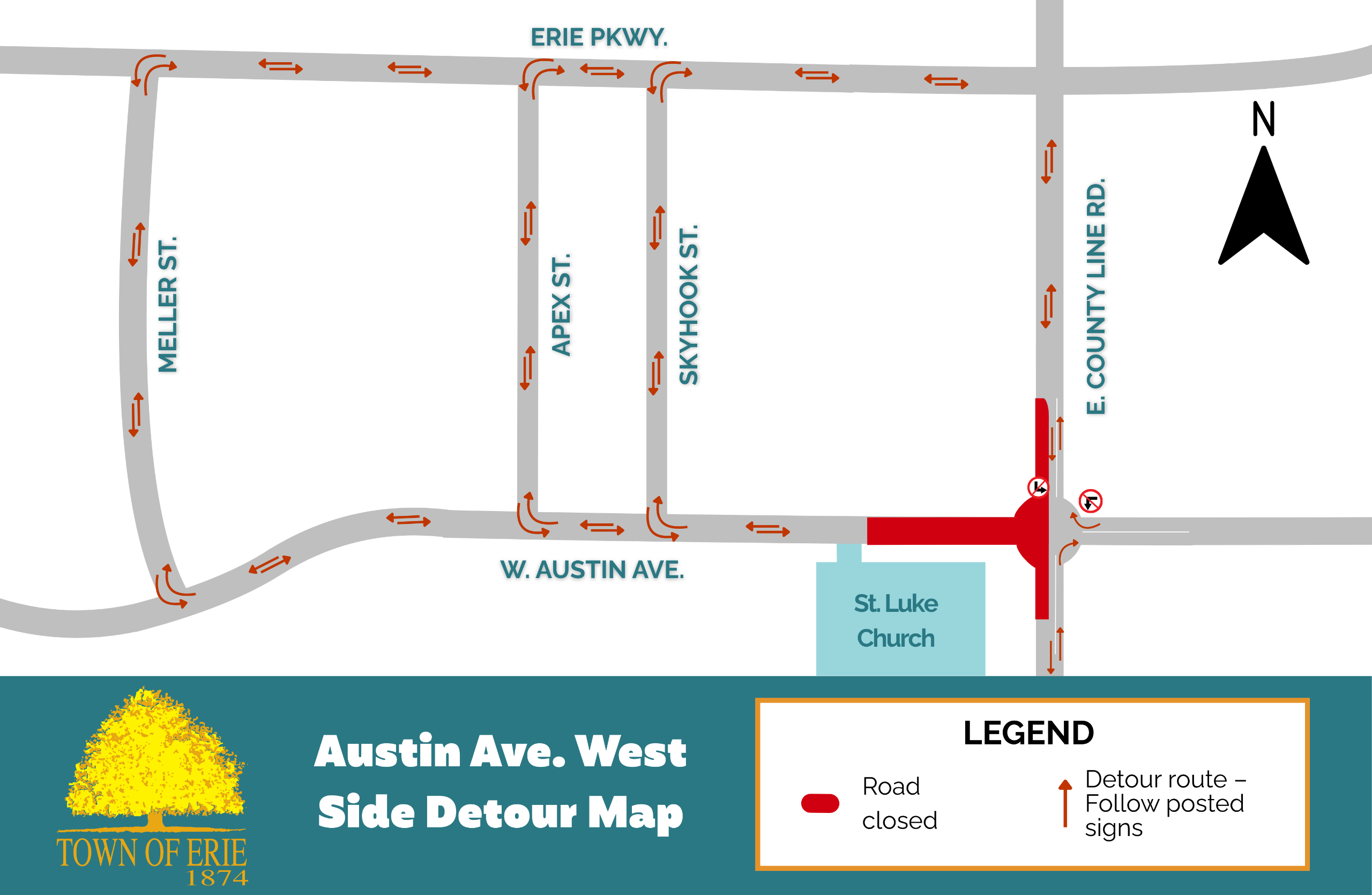 Simple map of County Line Road at Austin Avenue