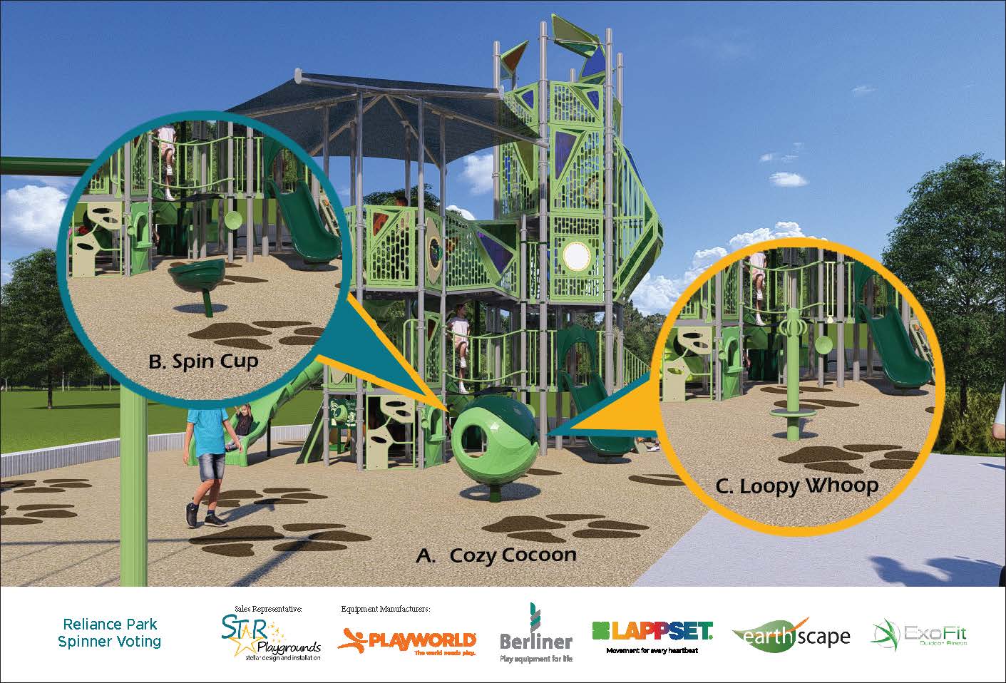 Spinner choices on playground rendering for Reliance Park playground replacement.