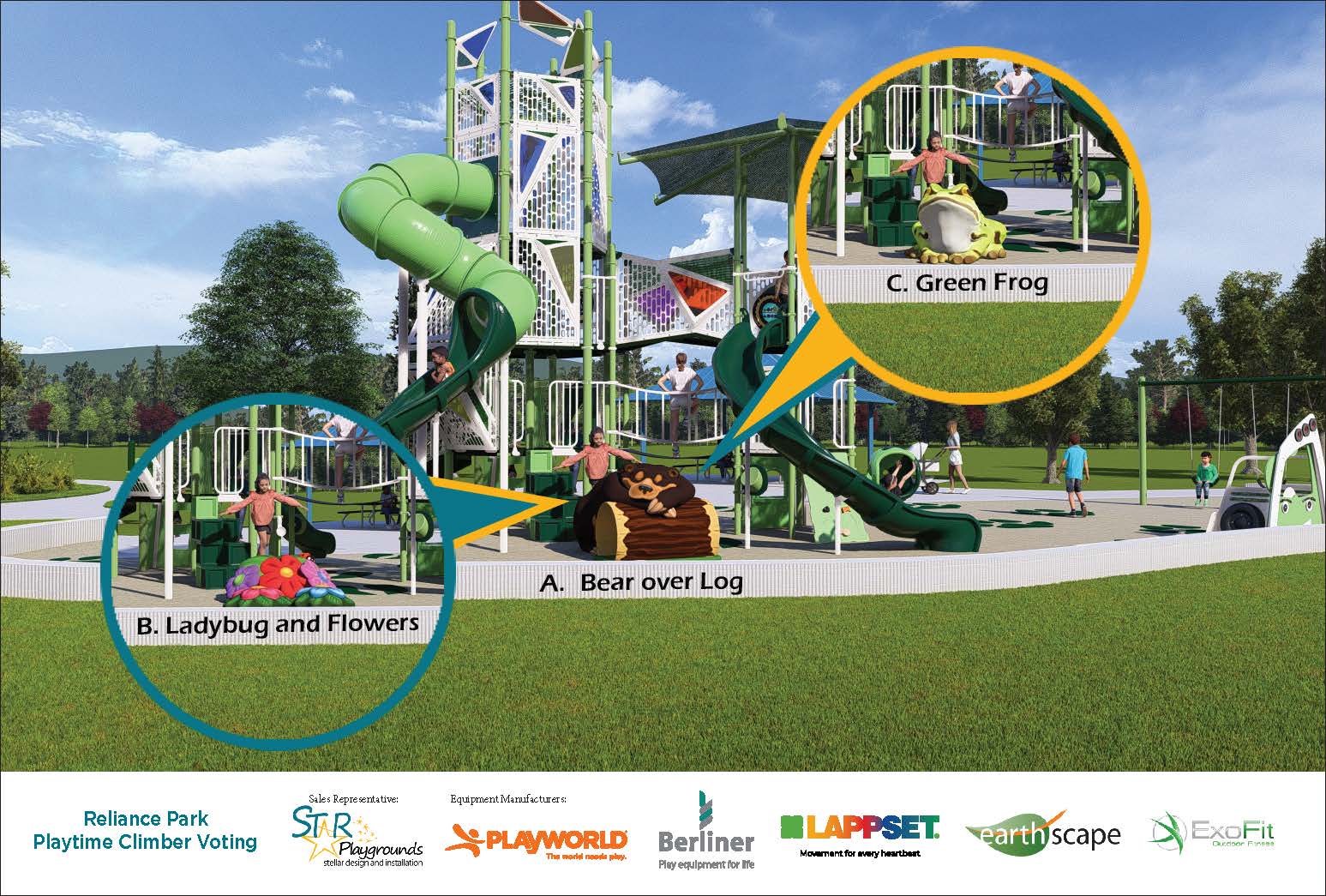 Climber choices on playground rendering for Reliance Park playground replacement.