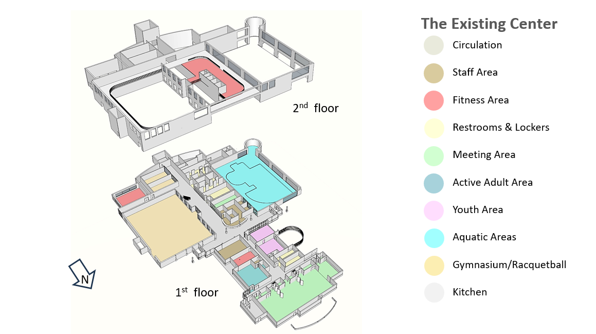 Rendering of existing Erie Community Center layout. 