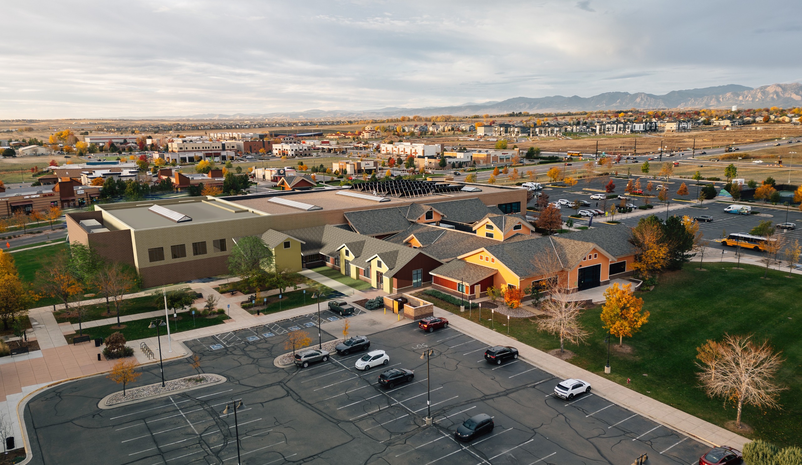 Rendering of Erie Community Center as viewed from northeast exterior.
