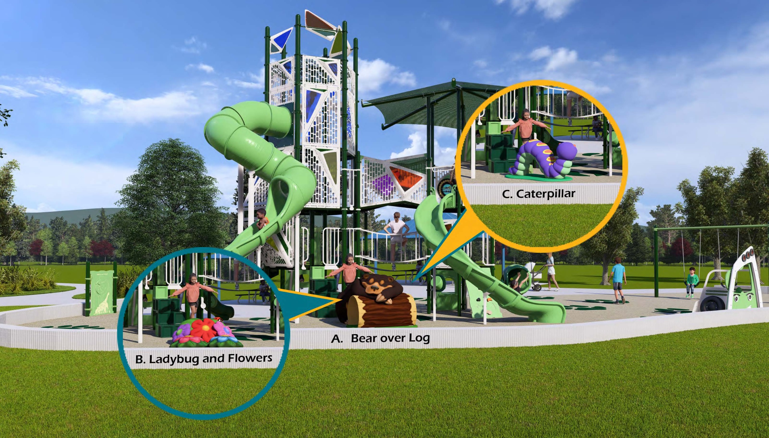 Climber choices on playground rendering for Reliance Park playground replacement.